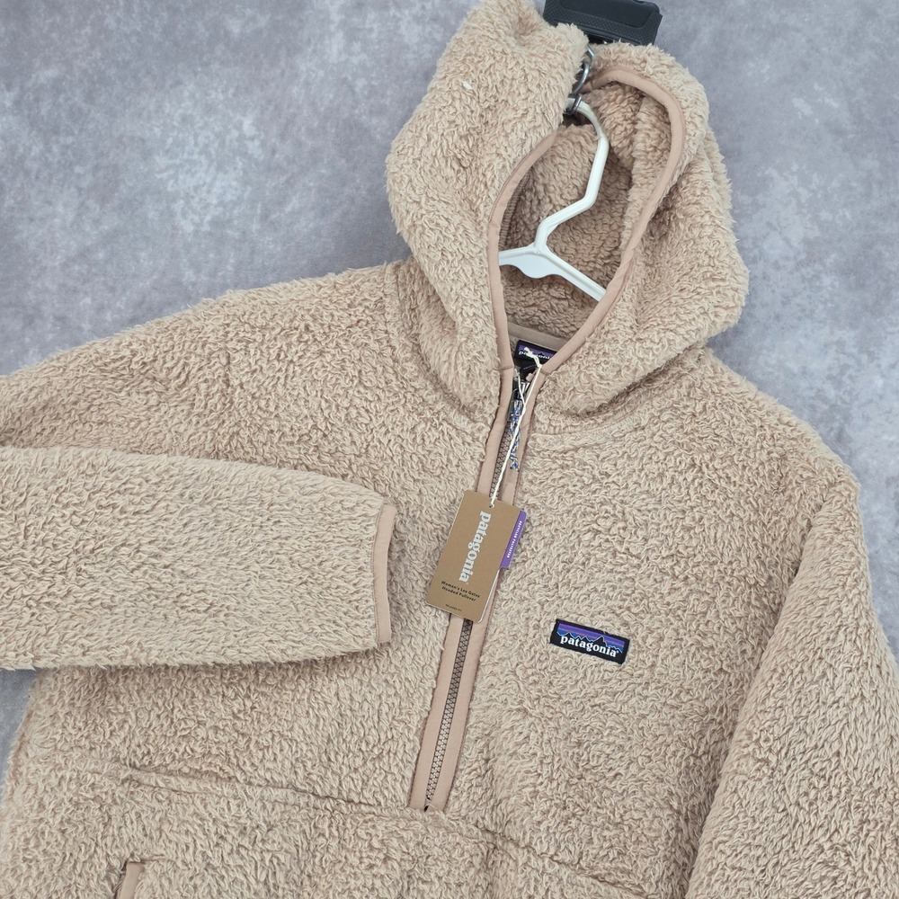 Patagonia Los Gatos Hooded 1/4 Zip Fleece Pullover Womens S Pampas Tan Jacket